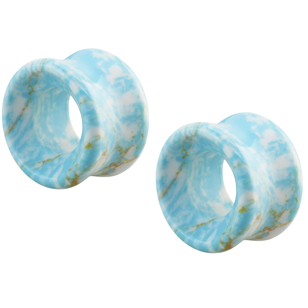 Natural Turquoise Stone Double Flared Tunnels - Pair