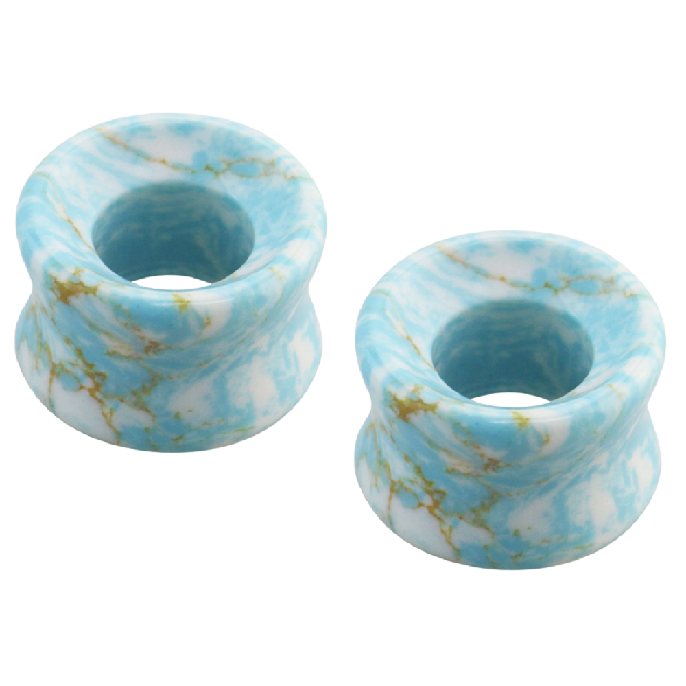 Natural Turquoise Stone Double Flared Tunnels - Pair