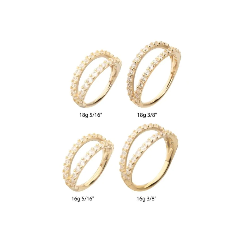 Double Hoop CZ Side Facing Hinged Segment Clicker - 14kt Gold