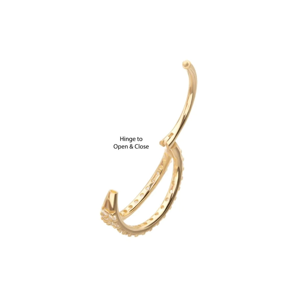 Double Hoop CZ Side Facing Hinged Segment Clicker - 14kt Gold