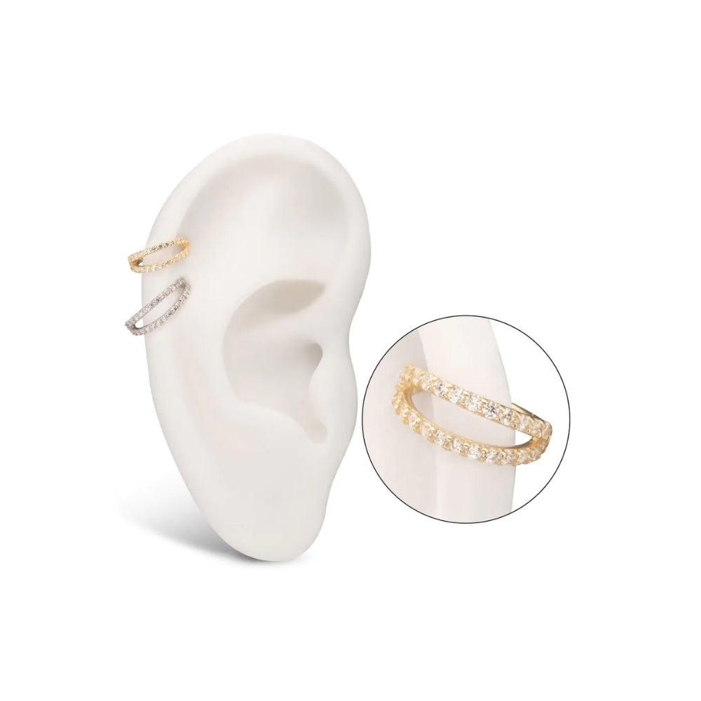 Double Hoop CZ Side Facing Hinged Segment Clicker - 14kt Gold