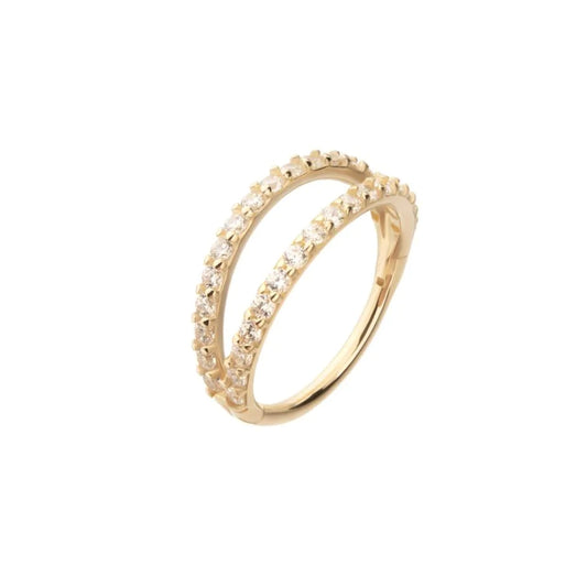 Double Hoop CZ Side Facing Hinged Segment Clicker - 14kt Gold