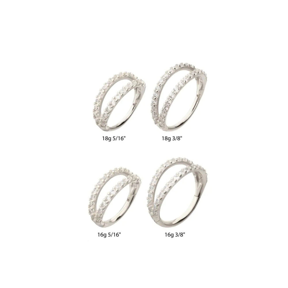 Double Hoop CZ Side Facing Hinged Segment Clicker - 14kt White Gold