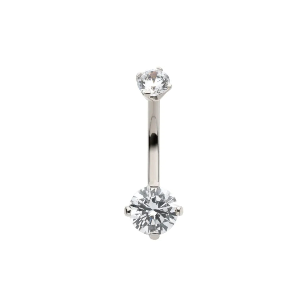 Double Round Prong Set CZ Crystal Internally Threaded Belly Button Ring - 14Kt White Gold