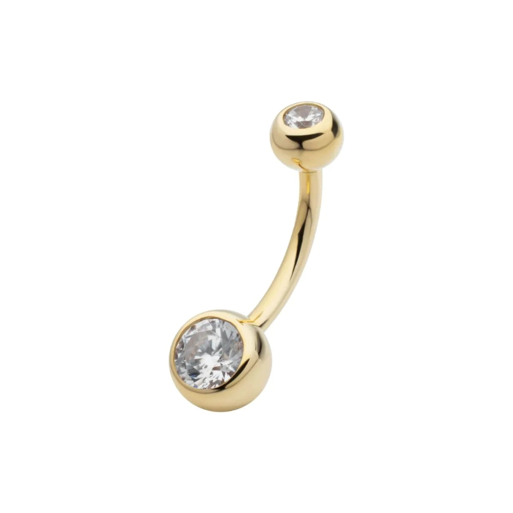 Double Round CZ Crystal Internally Threaded Belly Button Ring - 14Kt Gold