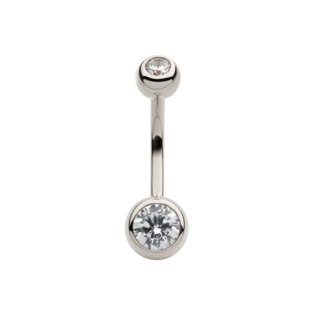Double Round CZ Crystal Internally Threaded Belly Button Ring - 14Kt White Gold