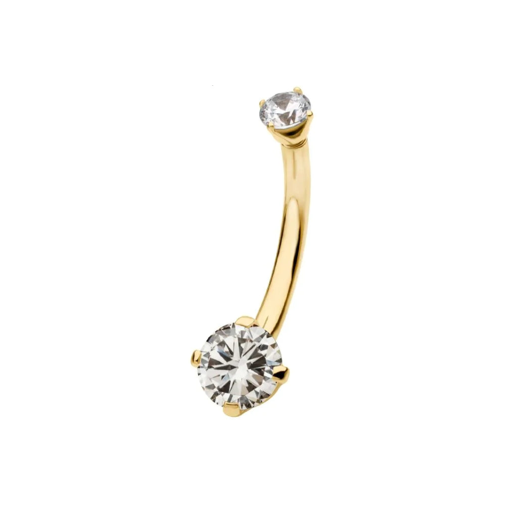 Internally Threaded Double Round 4-Pring Lab-Grown Diamond Belly Button Ring - 14kt Gold