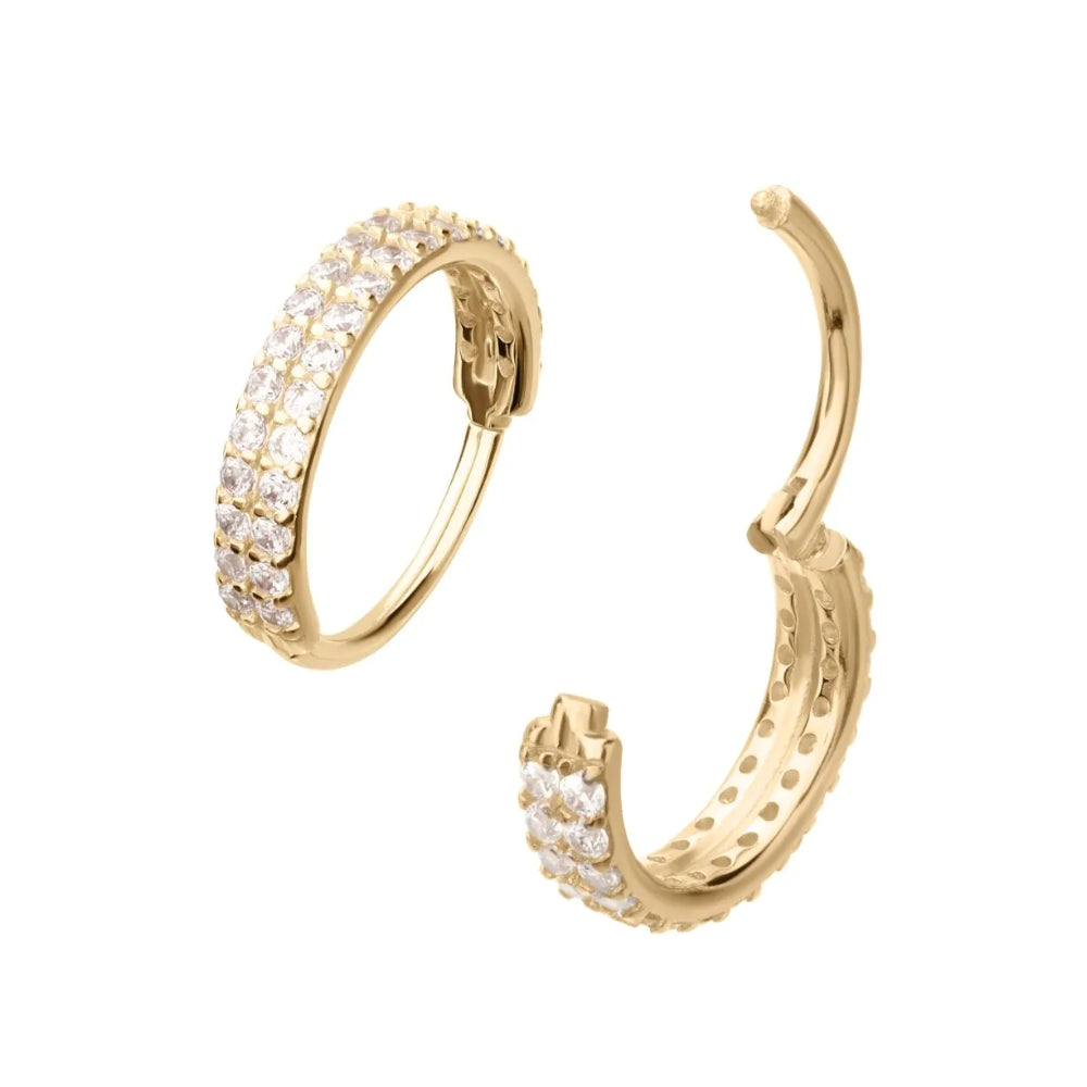 Double Row Pave Gem Side Facing Hinged Segment Clicker - 14kt Gold