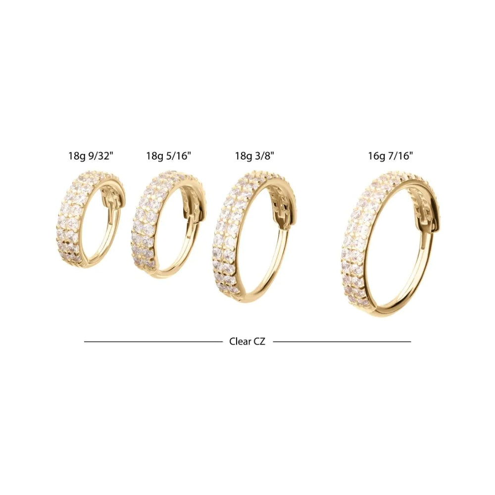 Double Row Pave Gem Side Facing Hinged Segment Clicker - 14kt Gold
