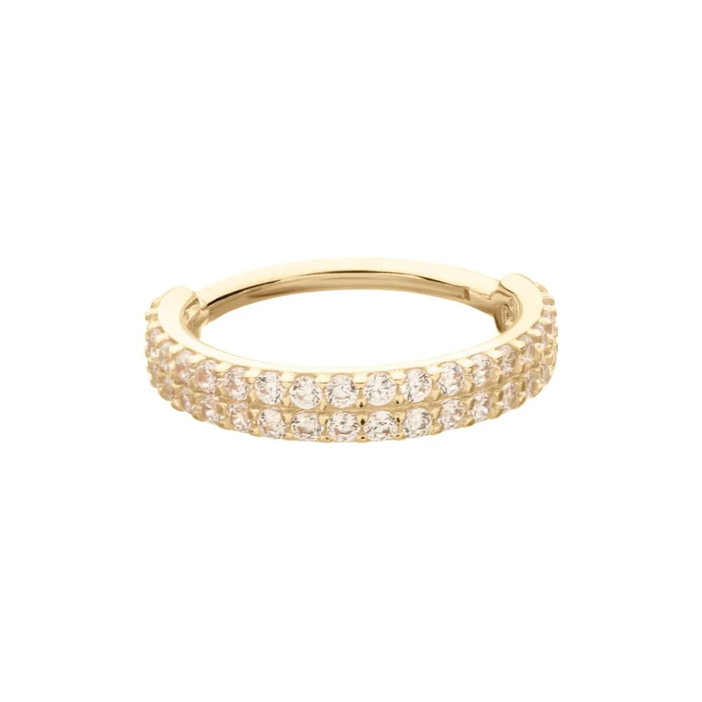 Double Row Pave Gem Side Facing Hinged Segment Clicker - 14kt Gold