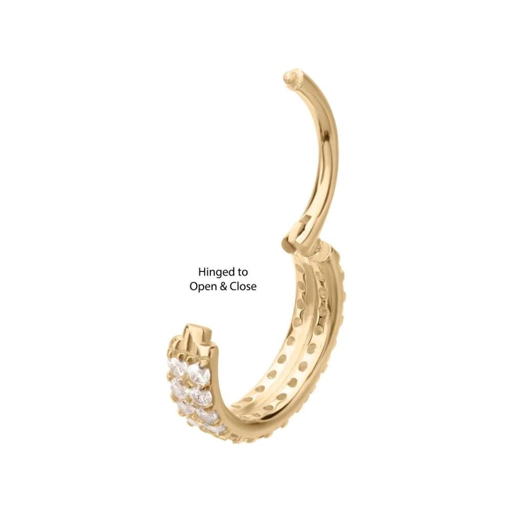 Double Row Pave Gem Side Facing Hinged Segment Clicker - 14kt Gold