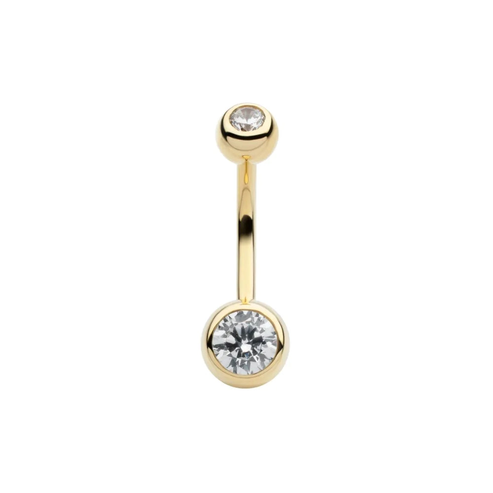 Double Round CZ Crystal Internally Threaded Belly Button Ring - 14Kt Gold