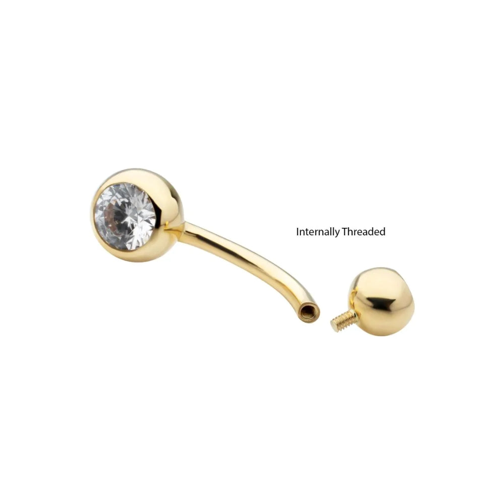 Double Round CZ Crystal Internally Threaded Belly Button Ring - 14Kt Gold