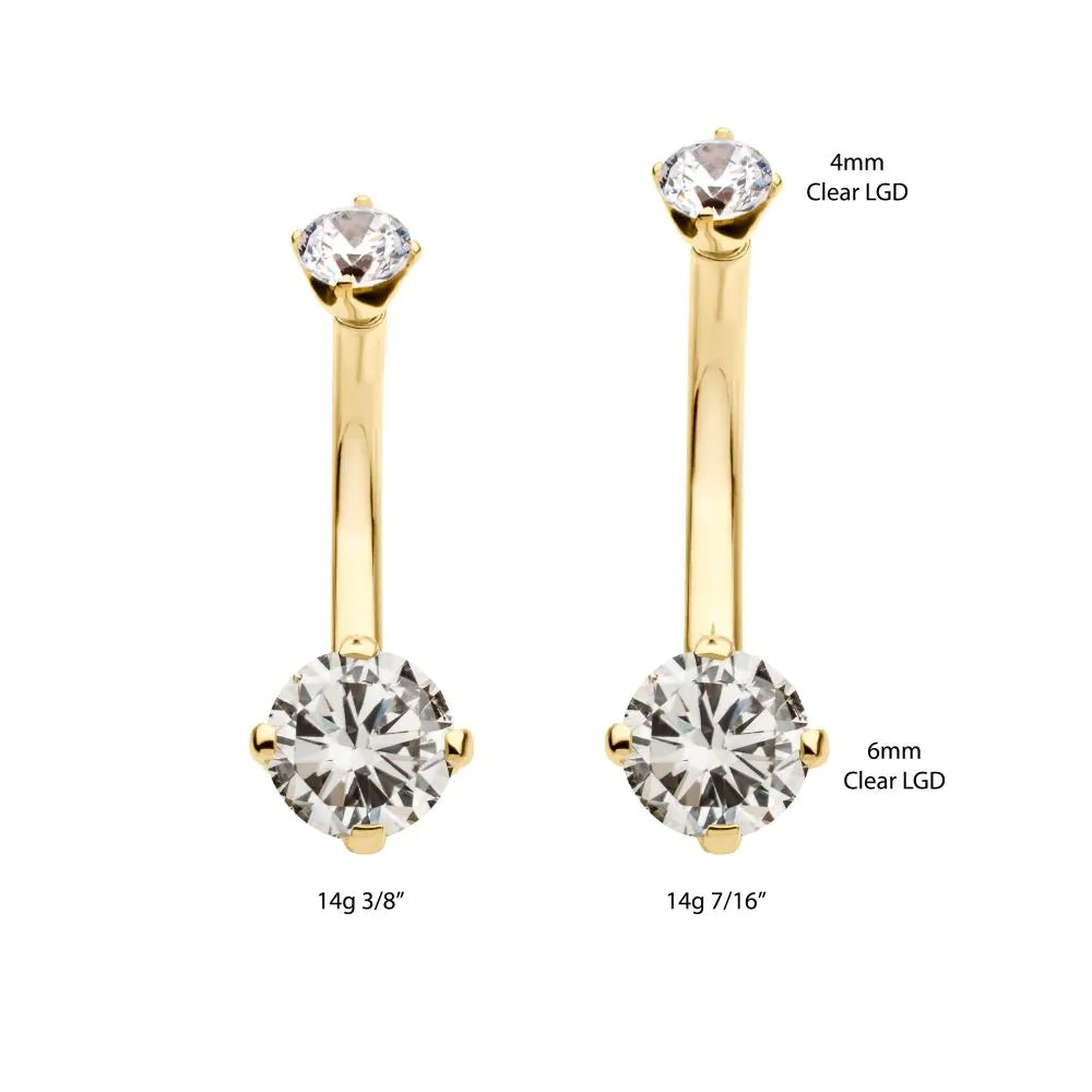 Internally Threaded Double Round 4-Pring Lab-Grown Diamond Belly Button Ring - 14kt Gold