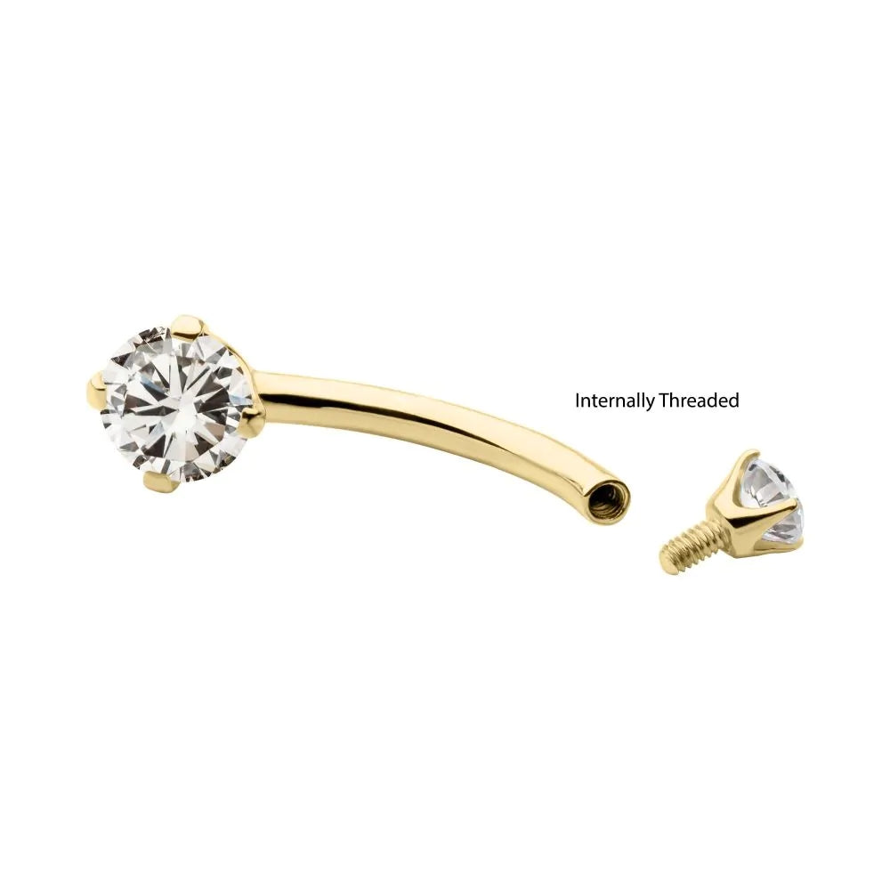 Internally Threaded Double Round 4-Pring Lab-Grown Diamond Belly Button Ring - 14kt Gold