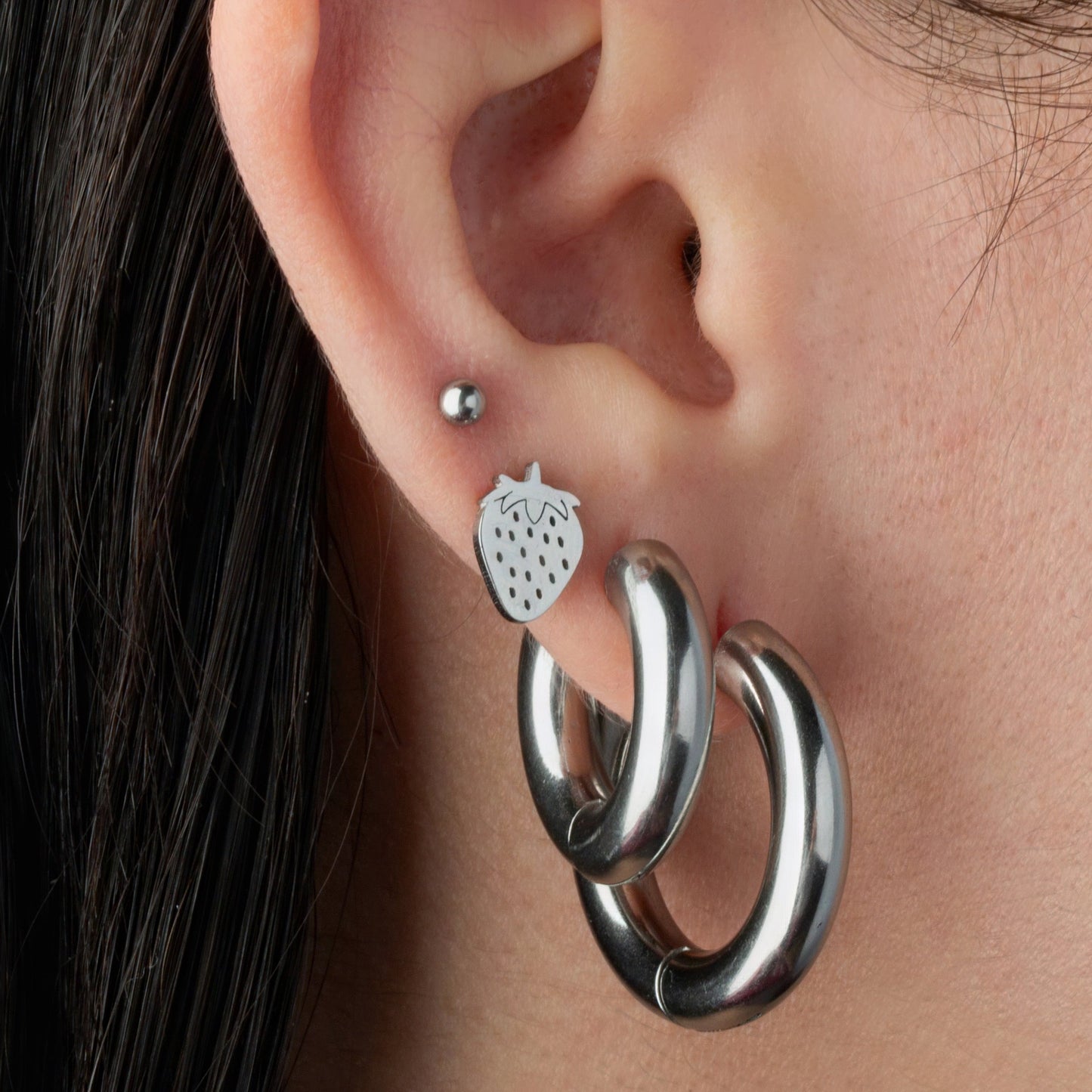 5mm Thick Round Hinged Hoop Earrings - 316L Stainless Steel