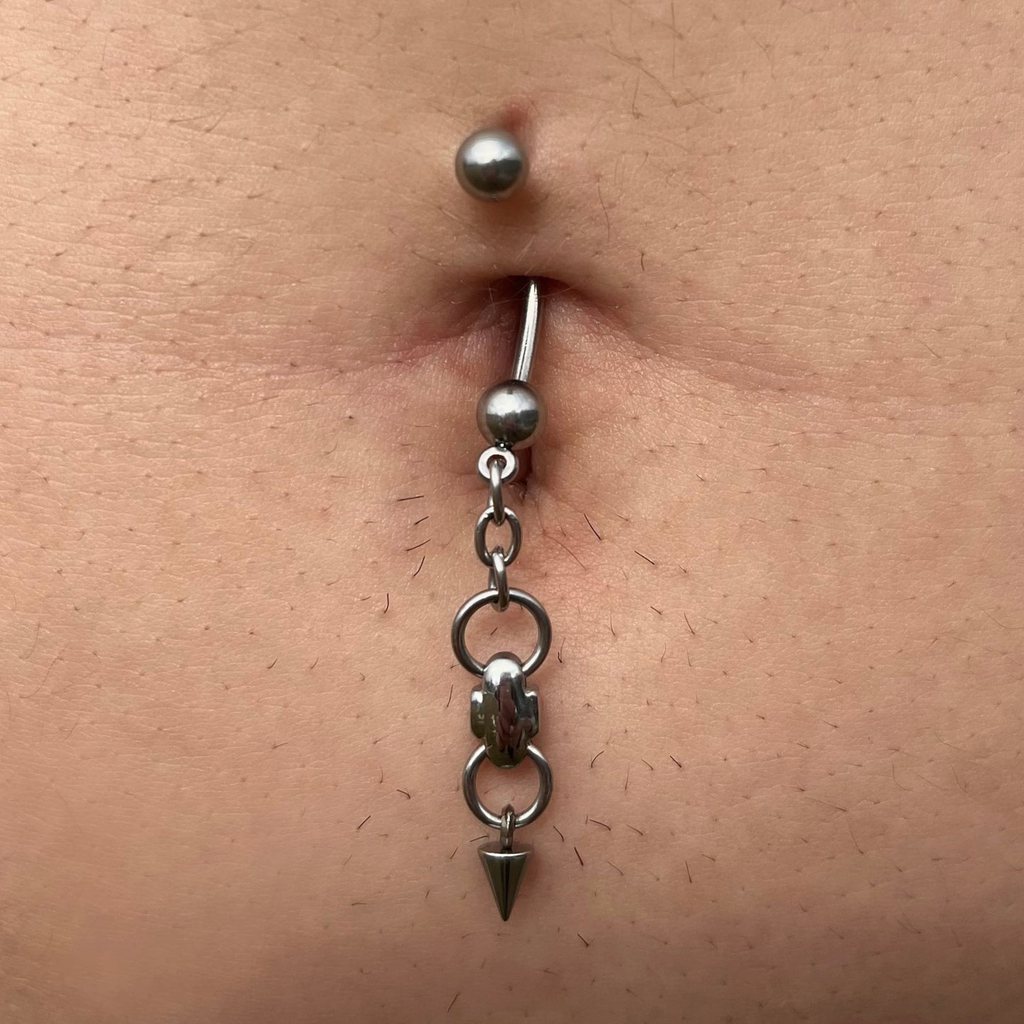 Dangling Spike Chain Belly Button Ring - 316L Stainless Steel