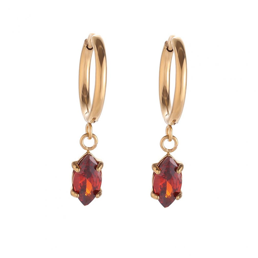 CZ Crystal Marquise Dangling Huggie Hoop Earrings - Pair - Gold PVD 316L Stainless Steel