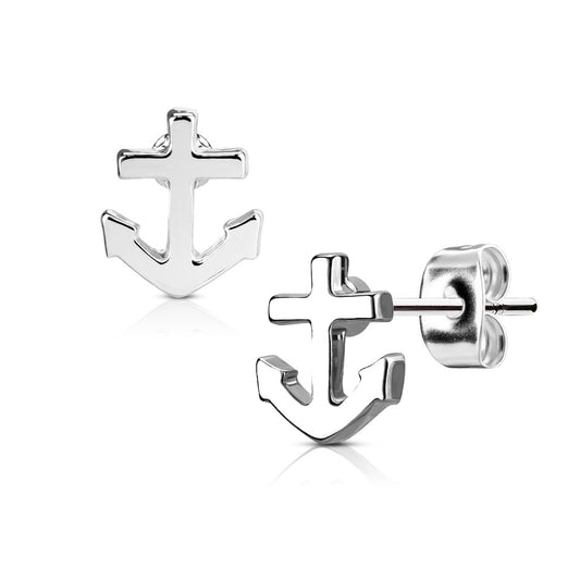 Nautical Anchor Post Earring Studs - 316L Surgical Steel - Pair