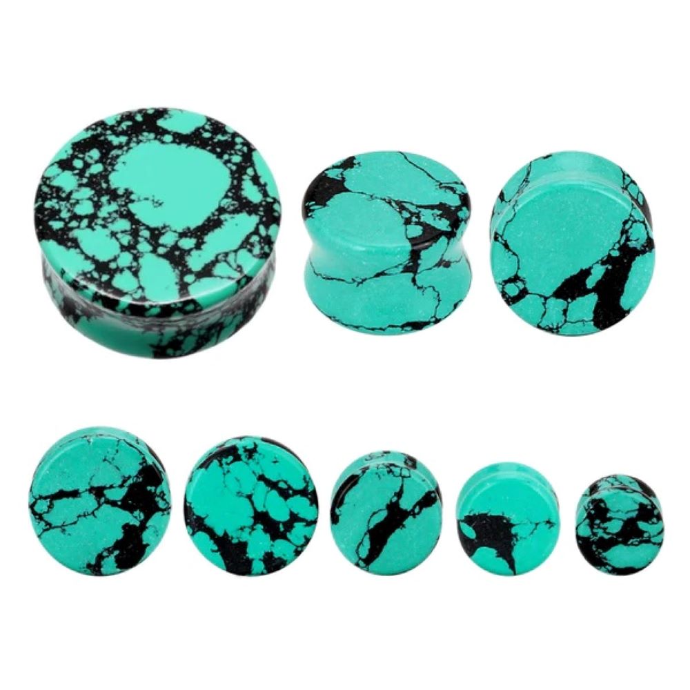 Teal Black Howlite Stone Double Flared Plugs - Pair