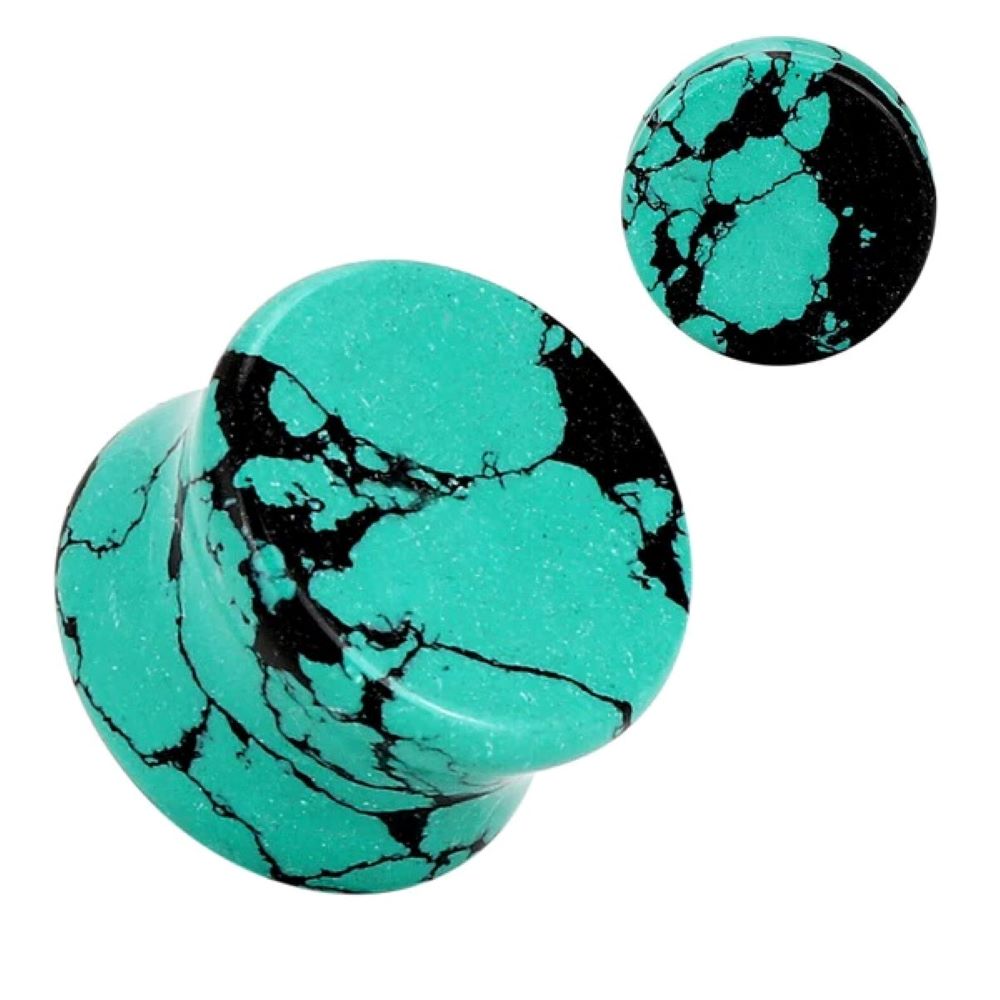 Teal Black Howlite Stone Double Flared Plugs - Pair