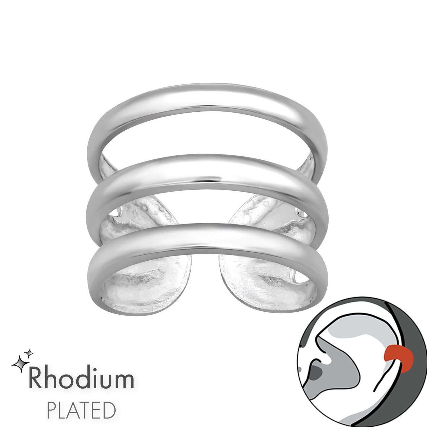 Triple Ring Non-Piercing Cartilage Cuff - 925 Sterling Silver