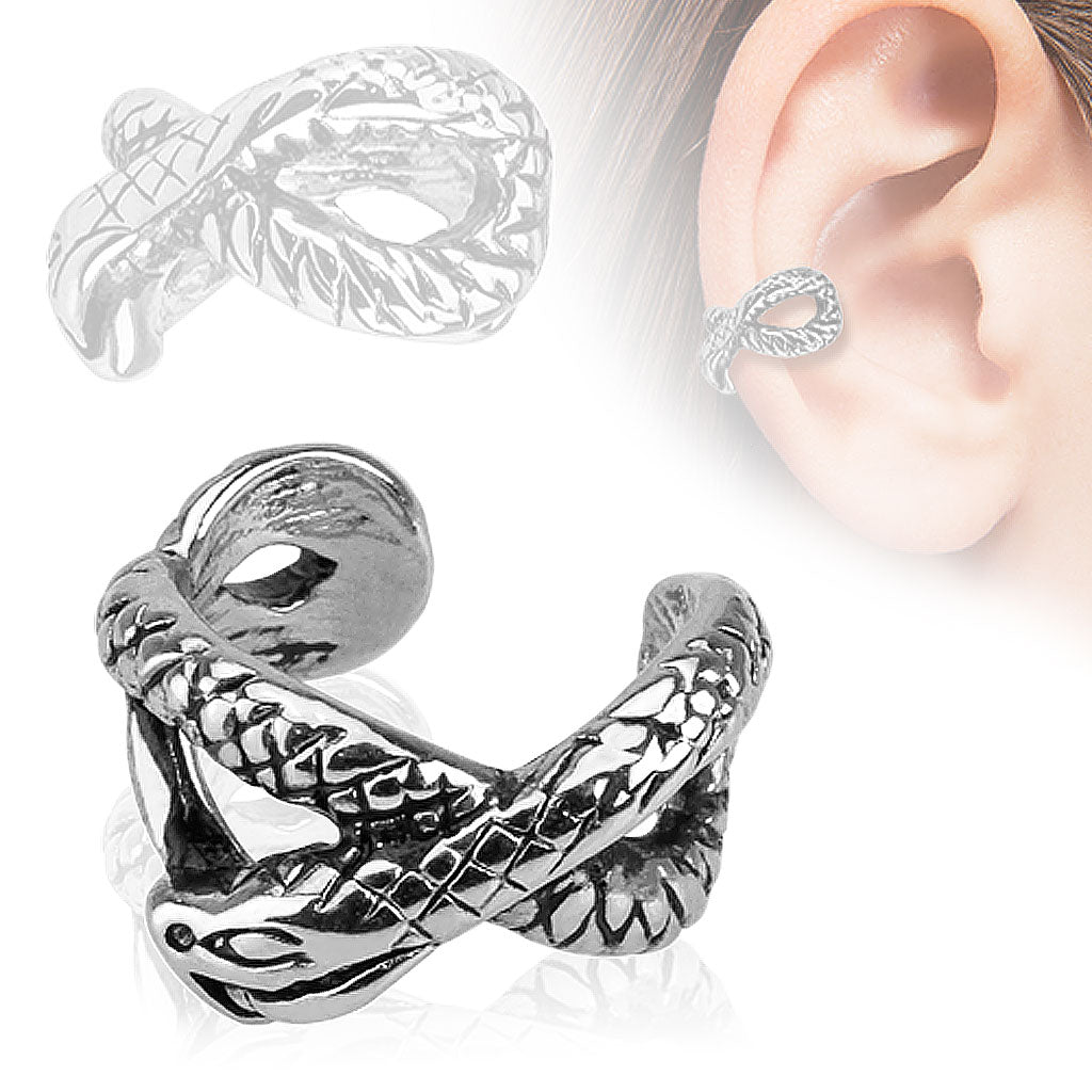 Clip On Wrapped Snake Non-Piercing Fake Cartilage Helix Ear Cuff - Stainless Steel