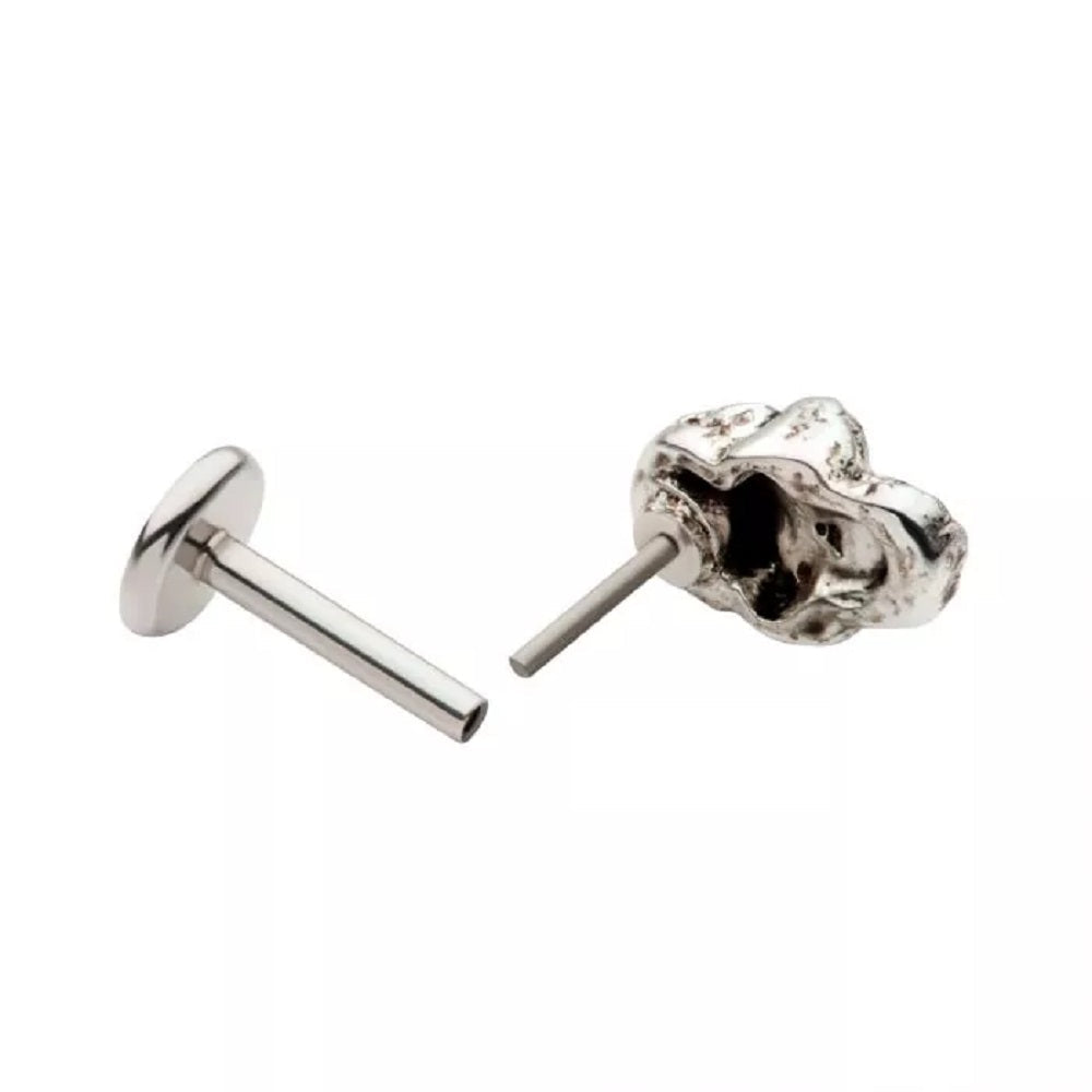 Skull Head with CZ Crystal Eyes Threadless Flat Back Stud - 316L Stainless Steel