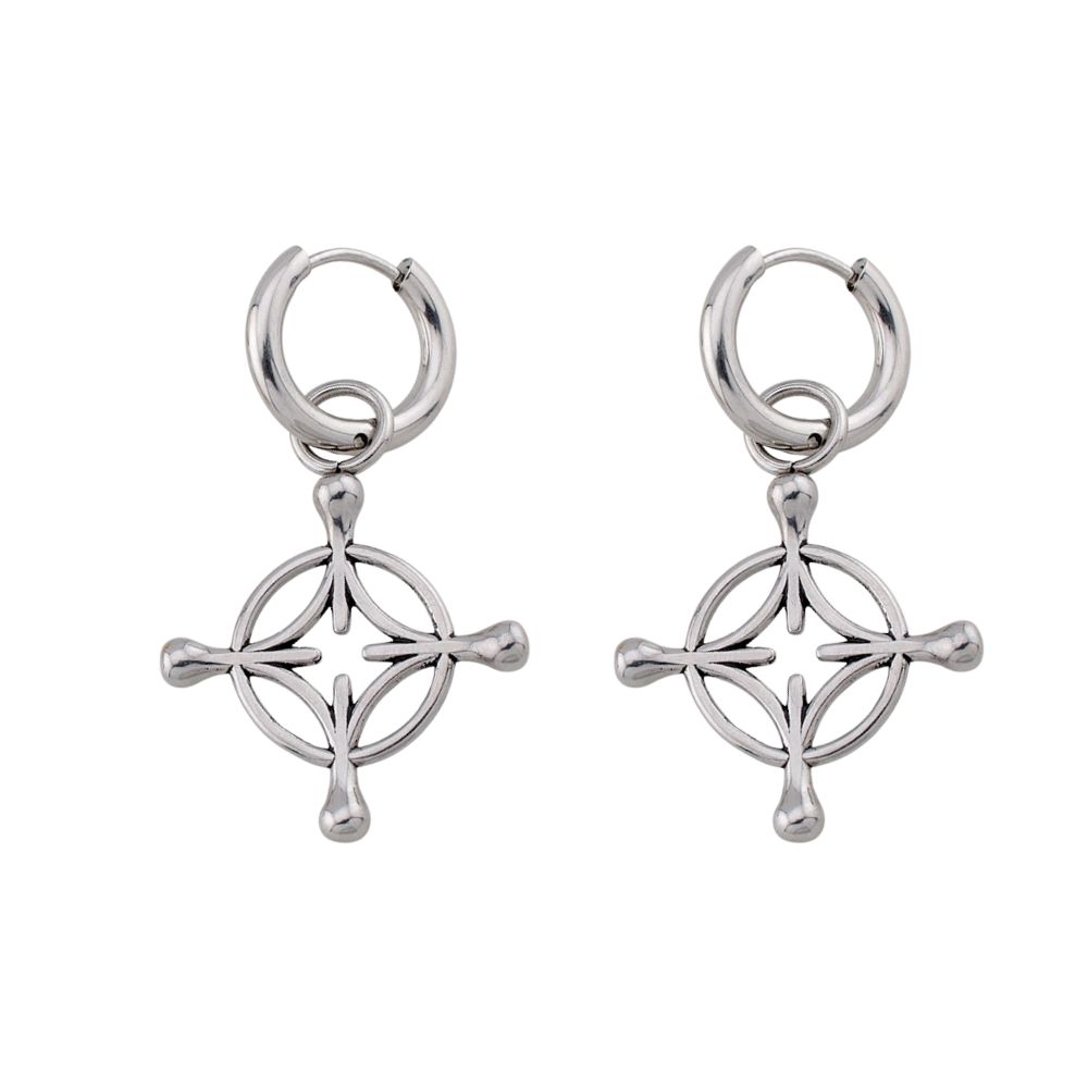 Four Point Charm Dangling Hoop Earrings - Pair - 316L Stainless Steel