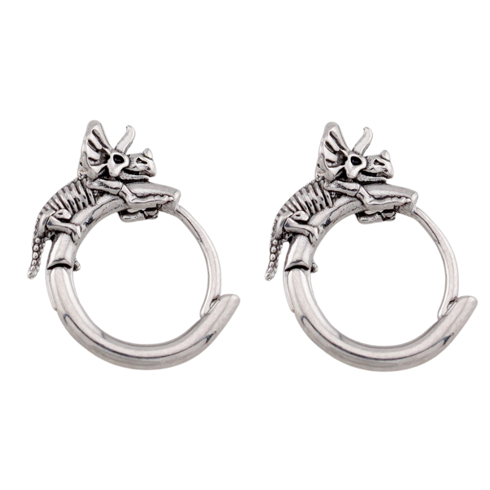 Triceratops Skeleton Hoop Earrings - Pair - 316L Stainless Steel
