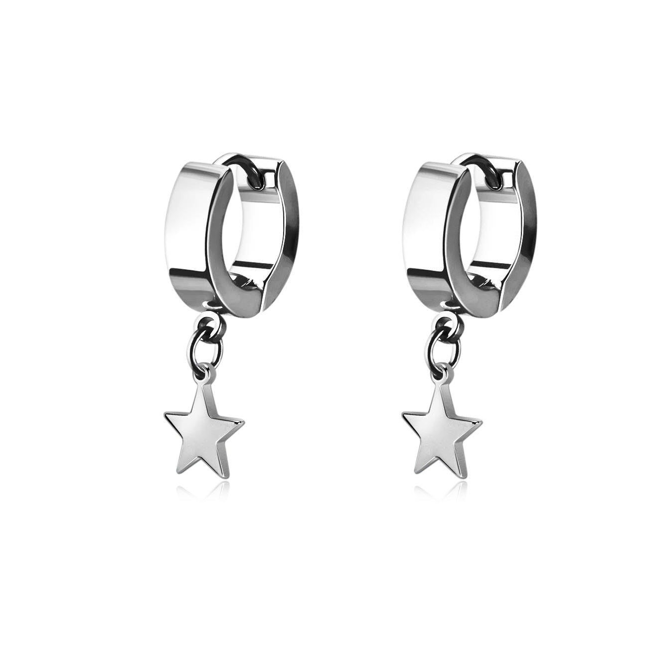 Star Dangling Huggie Hoop Earrings - Pair - Stainless Steel