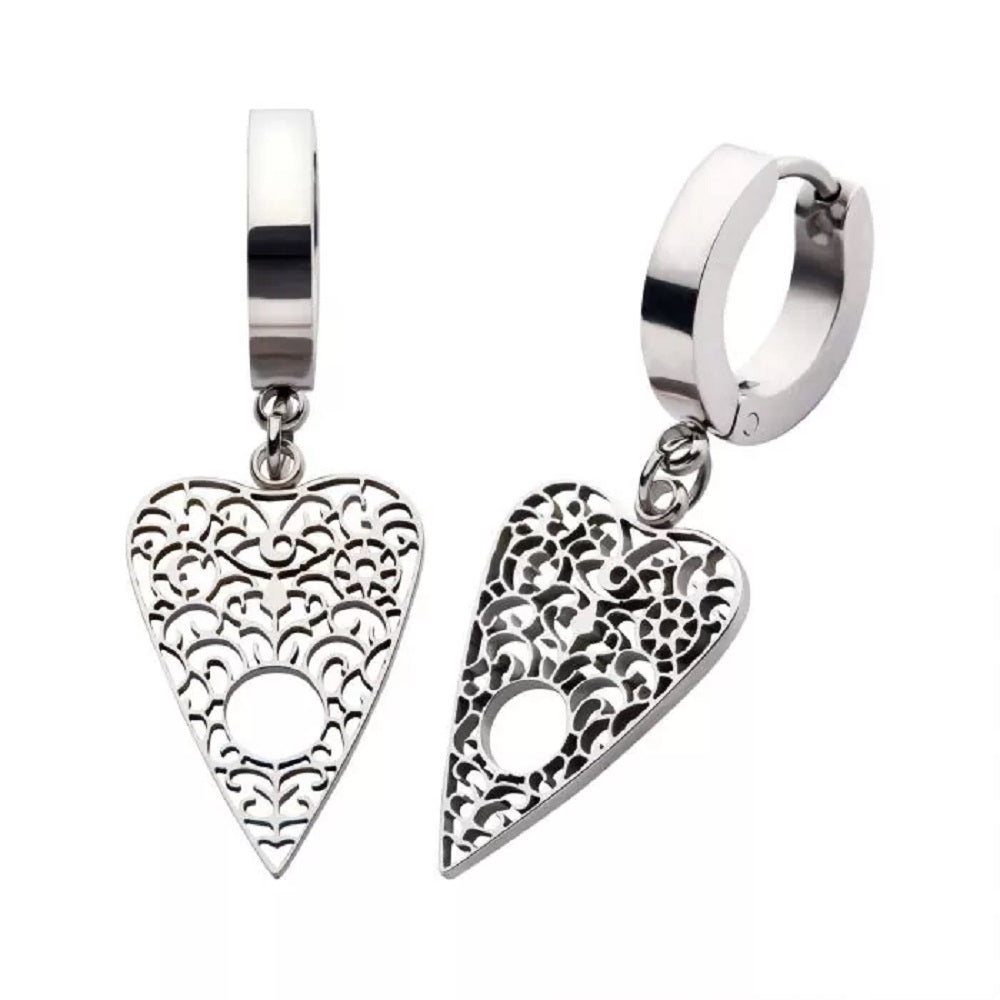 Planchette Charm Dangling Huggie Hoop Earrings - Pair - 316L Stainless Steel