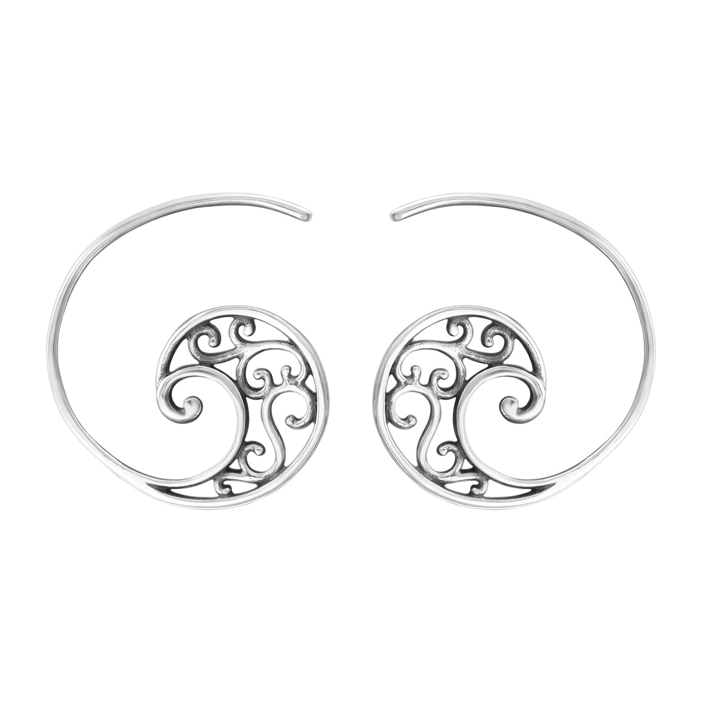 Spiral Filigree Coiled Hoop Earrings - Pair - 925 Sterling Silver