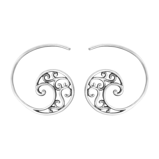 Spiral Filigree Coiled Hoop Earrings - Pair - 925 Sterling Silver