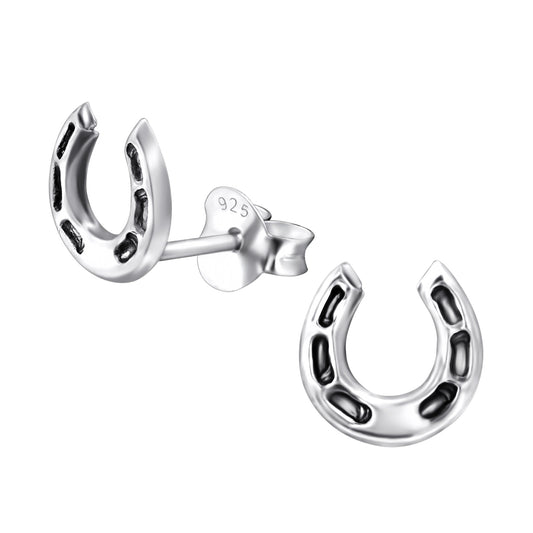 Horseshoe Stud Earrings - Pair - 925 Sterling Silver