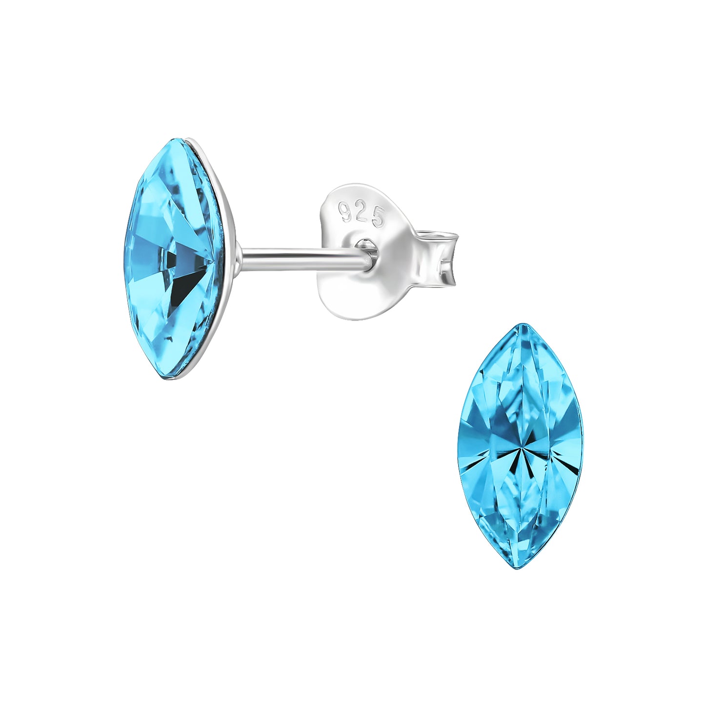 Marquise Shaped Genuine European Crystal Stud Earrings - Pair - 925 Sterling Silver