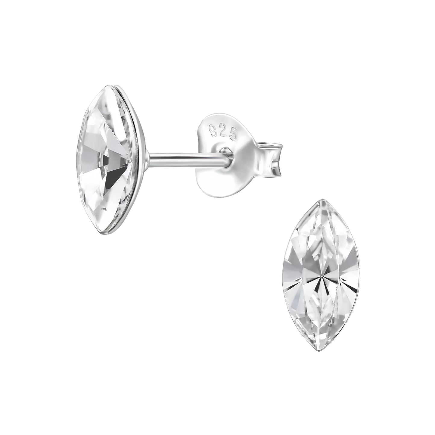 Marquise Shaped Genuine European Crystal Stud Earrings - Pair - 925 Sterling Silver