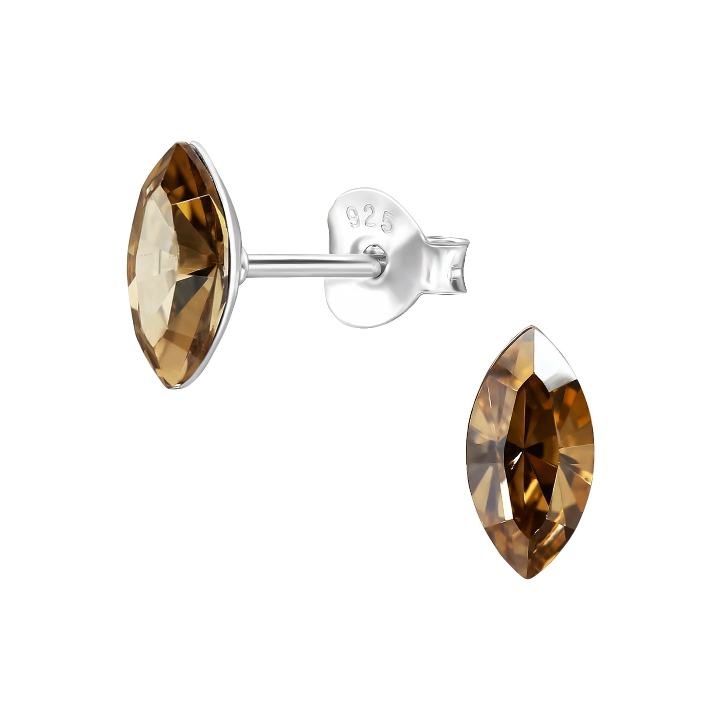 Marquise Shaped Genuine European Crystal Stud Earrings - Pair - 925 Sterling Silver