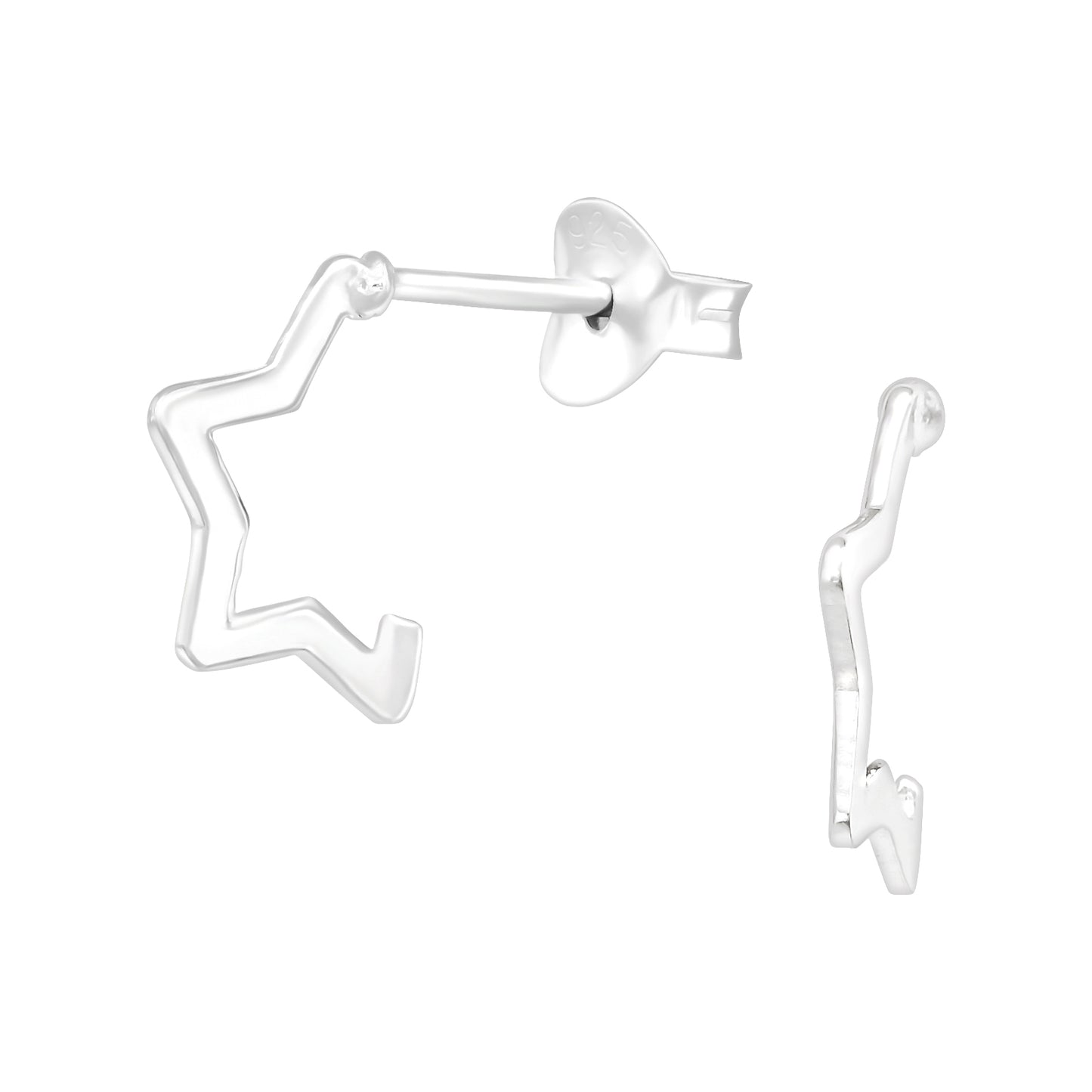 Star Shaped Hoop Stud Earrings - Pair - 925 Sterling Silver
