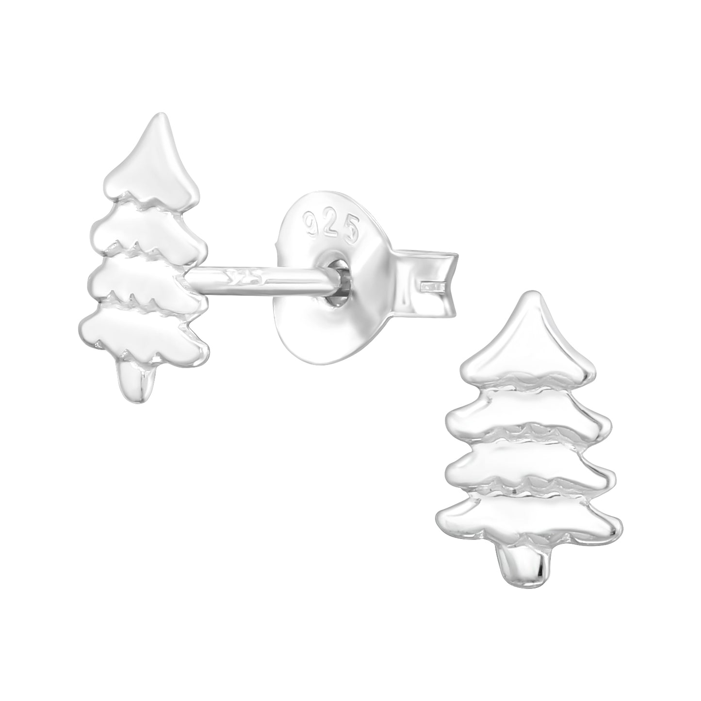 Tiny Christmas Tree Stud Earrings - Pair - 925 Sterling Silver