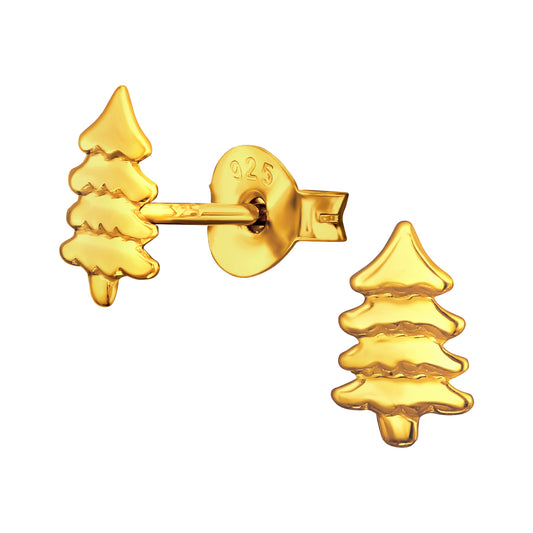 Tiny Christmas Tree Stud Earrings - Pair - 925 Sterling Silver