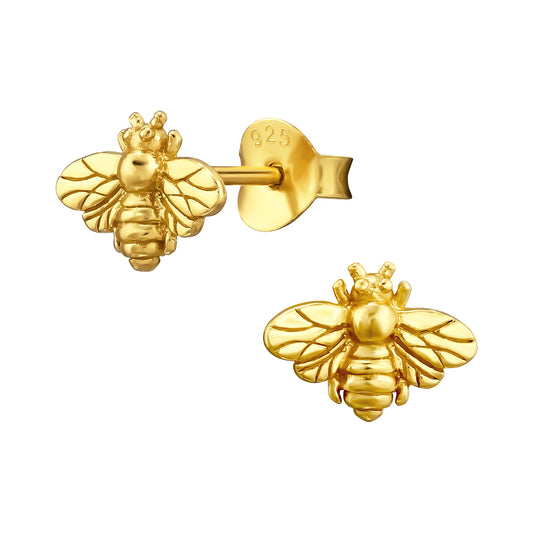 Honey Bee Stud Earrings - Pair - 925 Sterling Silver