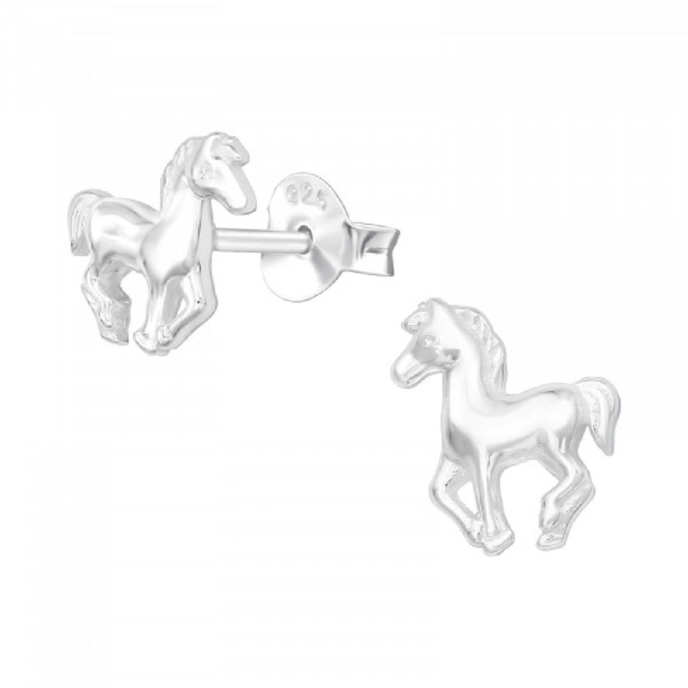 Horse Stud Earrings - Pair - 925 Sterling Silver