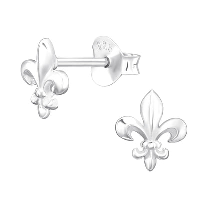 Fleur De Lis Stud Earrings - Pair - 925 Sterling Silver