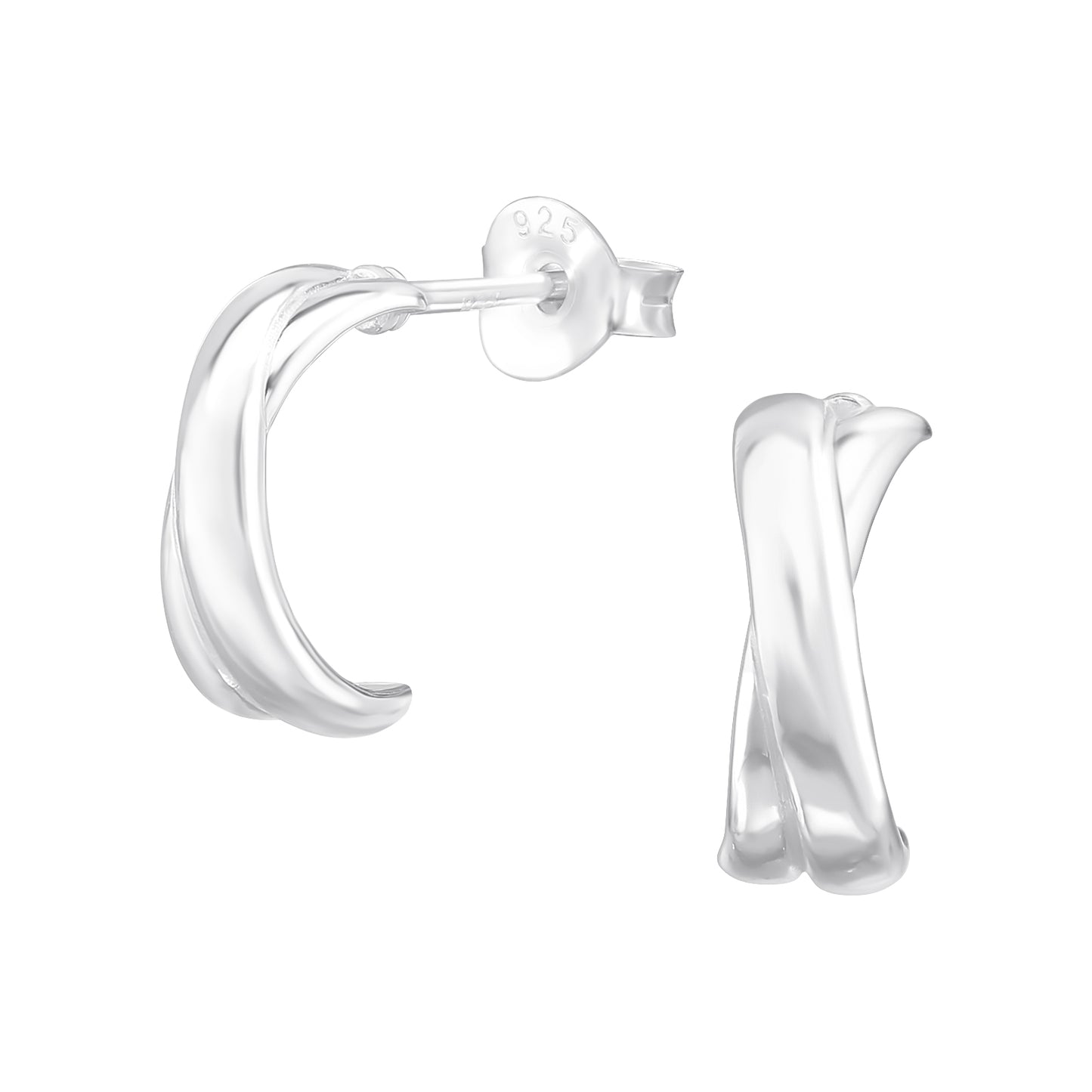 Criss Cross Half Hoop Earrings - Pair - 925 Sterling Silver