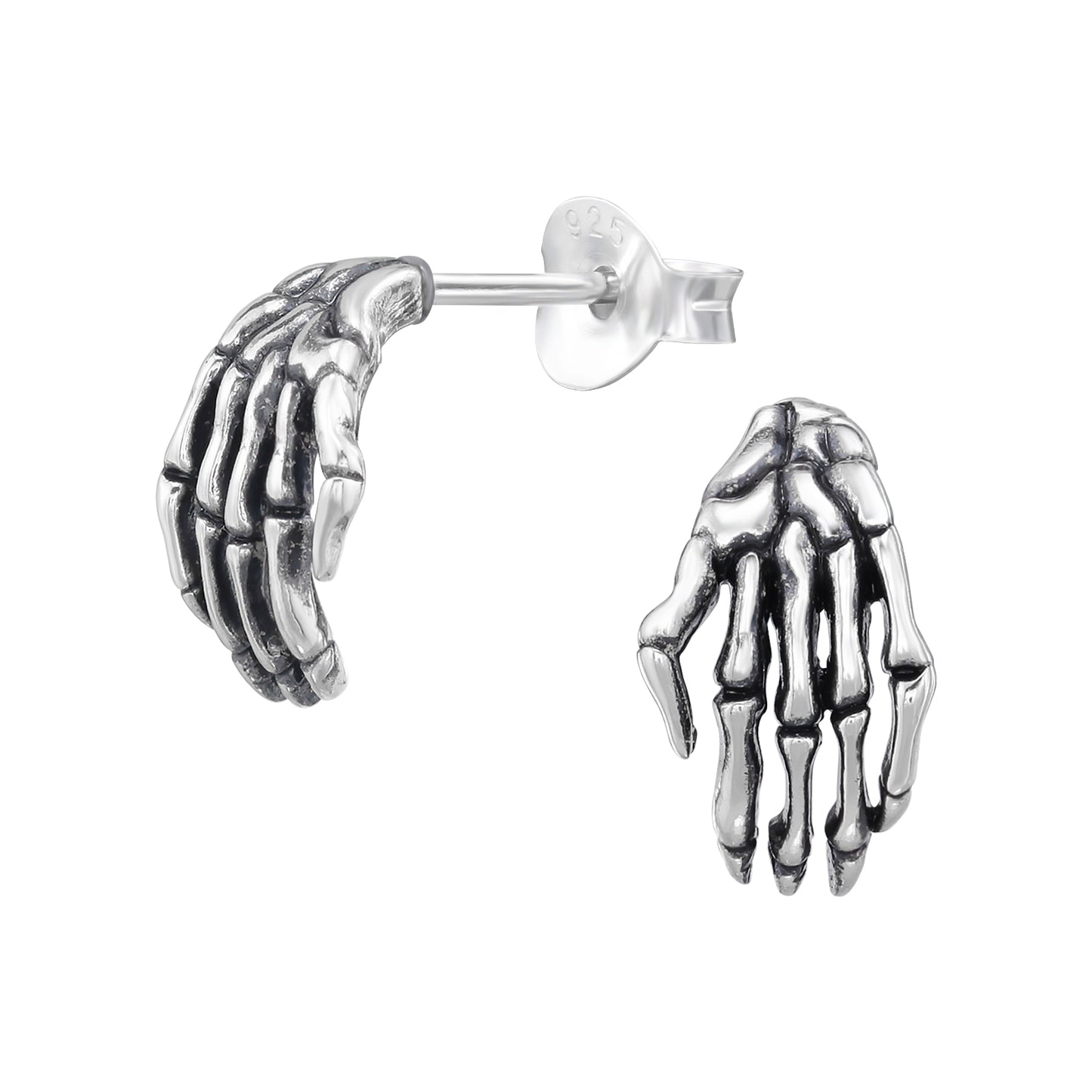 Skeleton Hand Stud Earrings - Pair - 925 Sterling Silver
