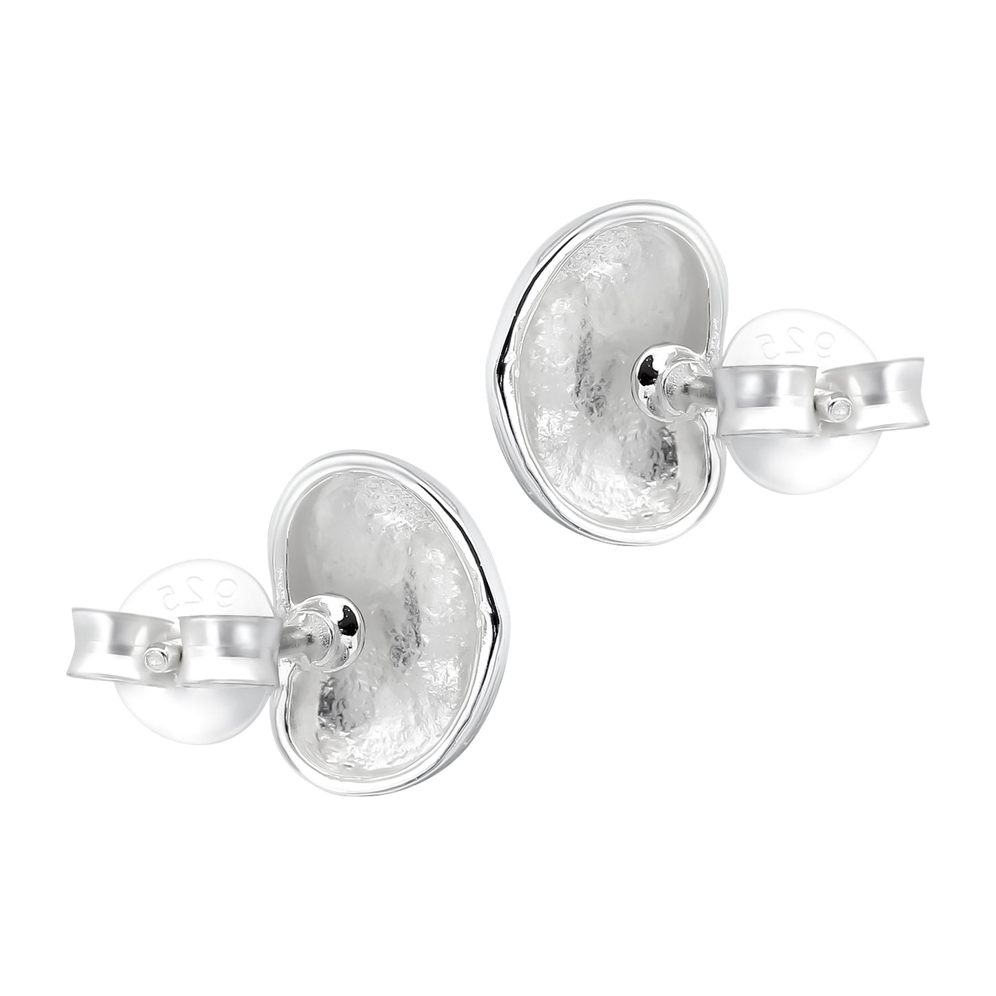 Bean Stud Earrings - Pair - 925 Sterling Silver