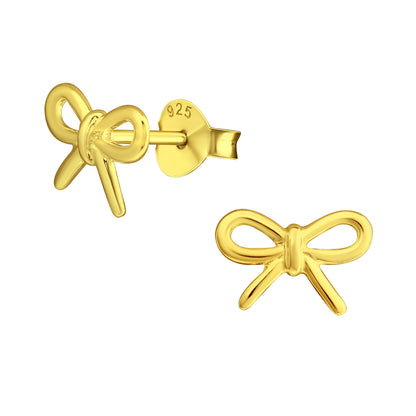 Bow Stud Earrings - Pair - Gold Plated 925 Sterling Silver