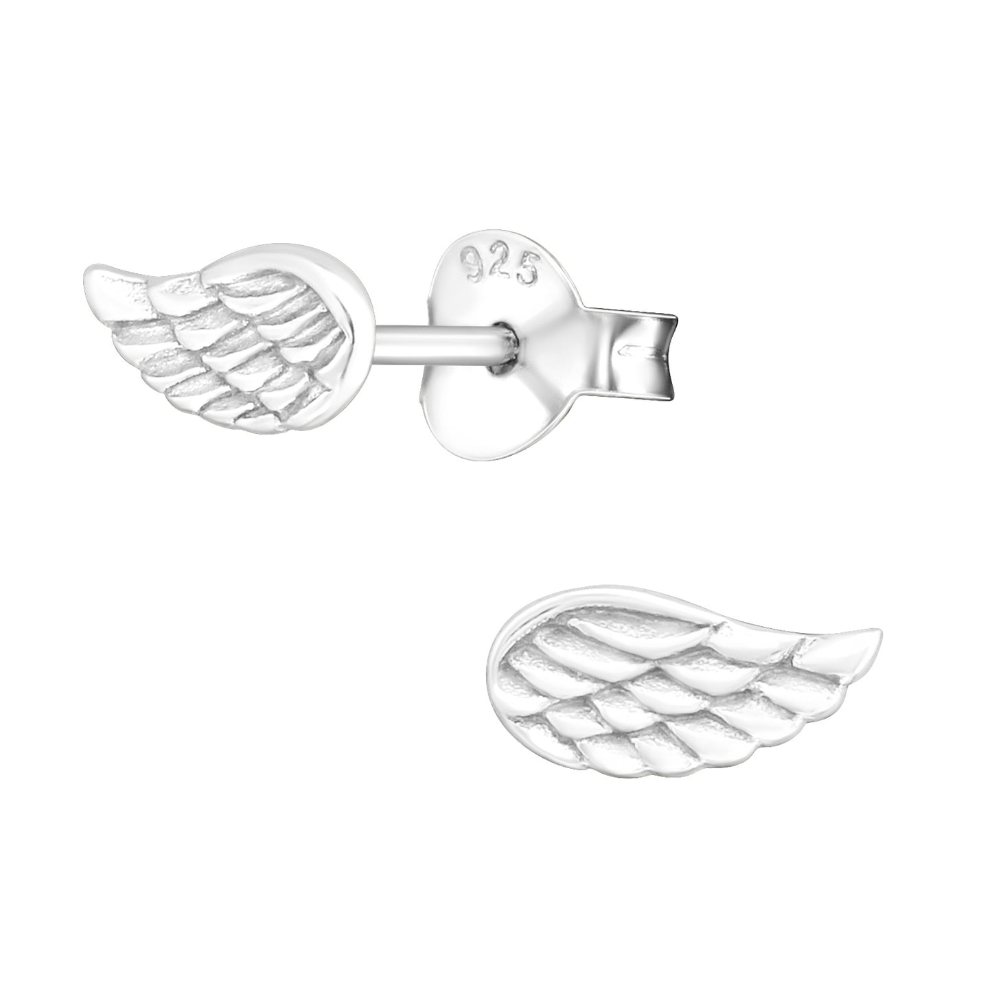 Angel Wing Stud Earrings - Pair - 925 Sterling Silver