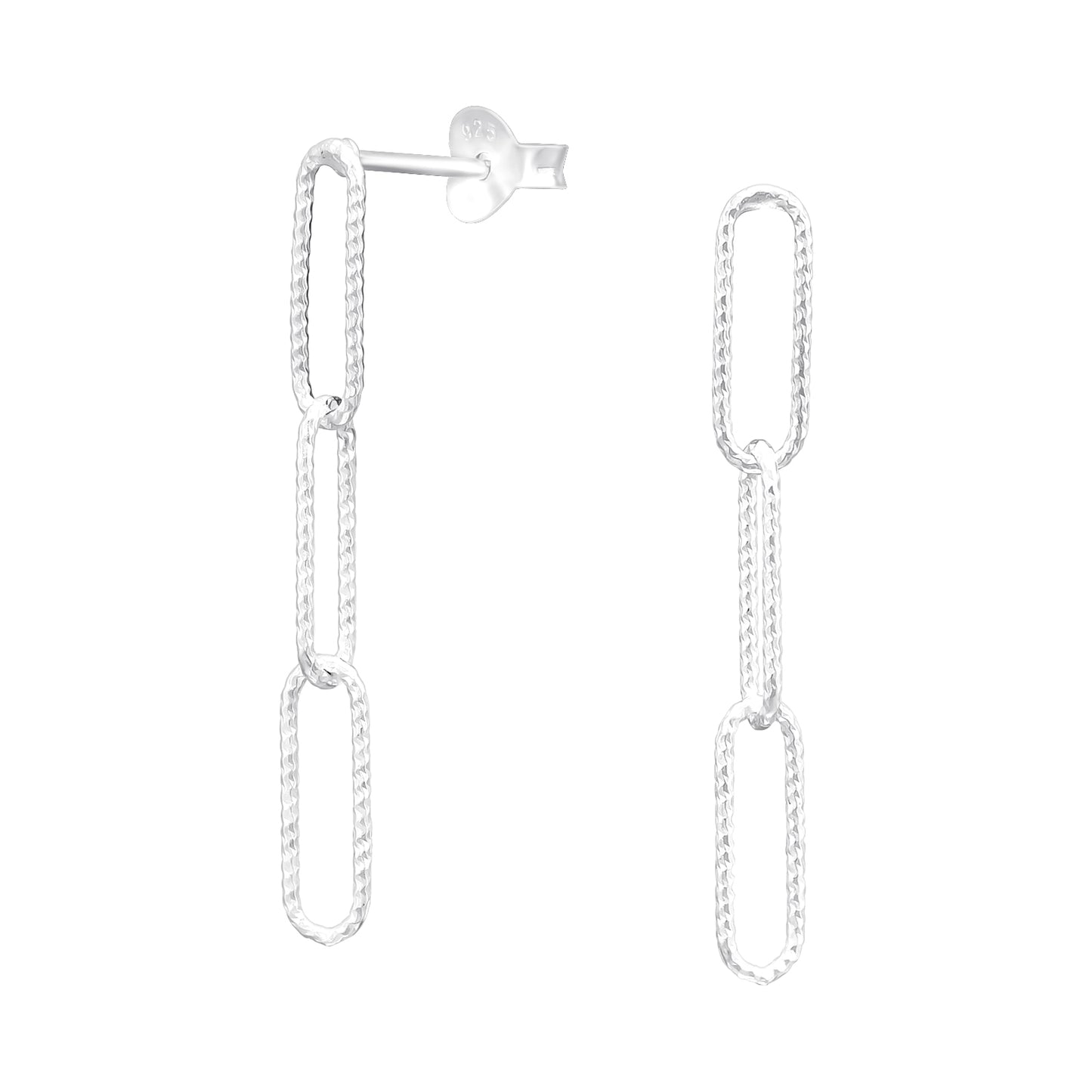 Triple Chain Link Dangling Earrings - Pair - 925 Sterling Silver